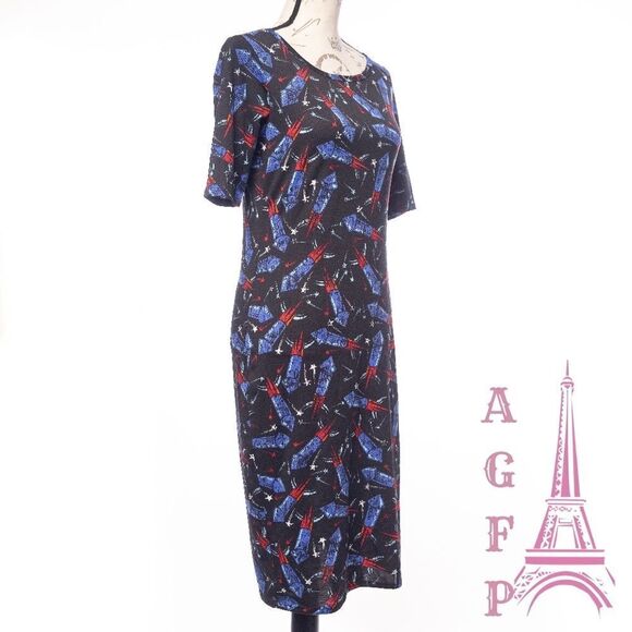 Lularoe Julia dress size S fireworks red blue Firecracker casual comfy  💖2/$30 - Picture 7 of 12